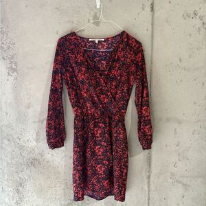 Collective Concepts Red and Navy Print Long Sleeve Faux Wrap Dress